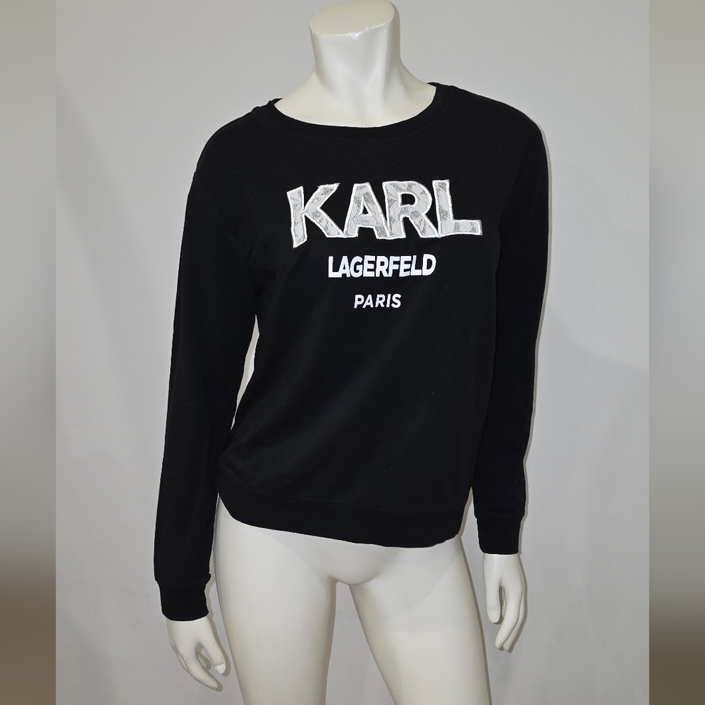 Karl Lagerfeld Black Sweatshirt With White Lace Logo